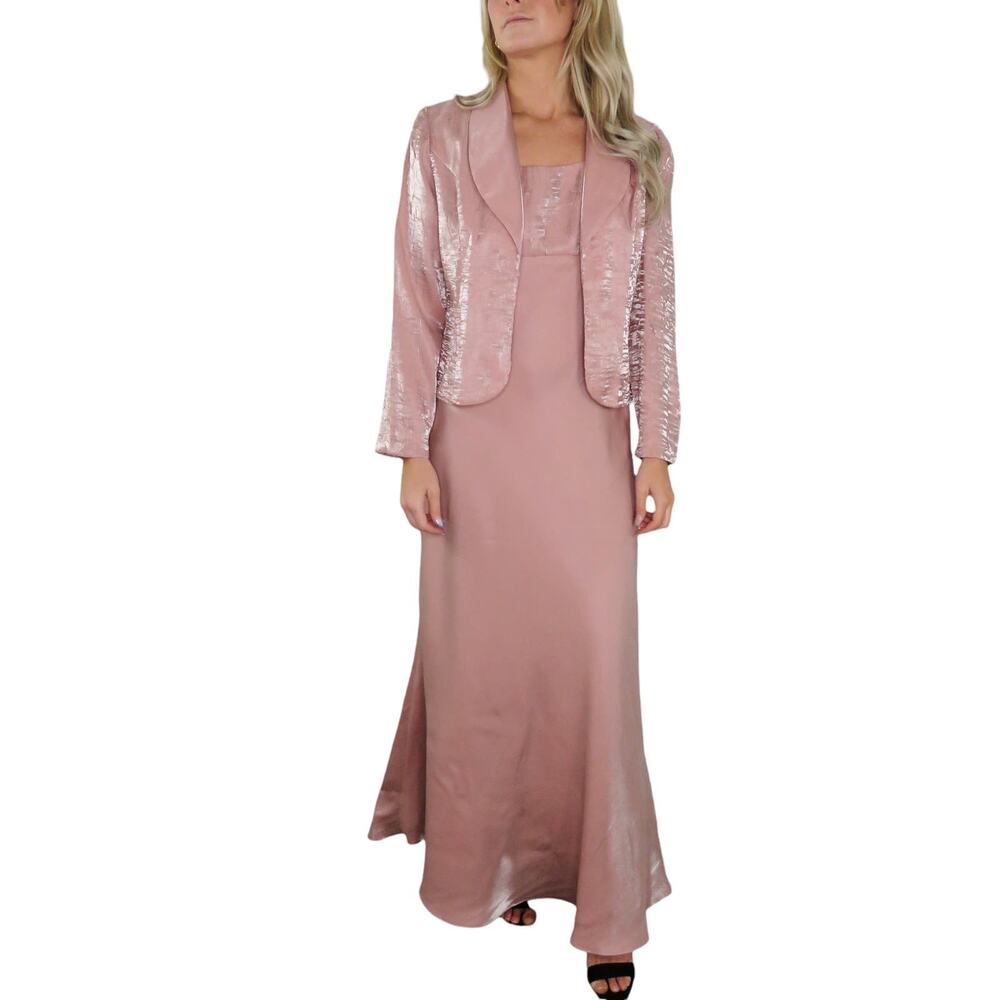 Alex Evenings Vintage Formal Blush Pink Satin Maxi Dress Blazer Set Medium 8P - Picture 4 of 9